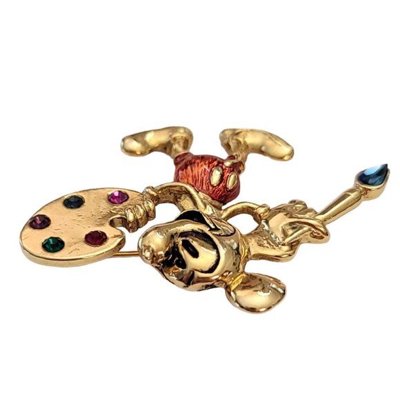 Disney 1928 Brand Mickey With Paint Brush Rhinestone Palette Pin, Signed E881 - Picture 4 of 9